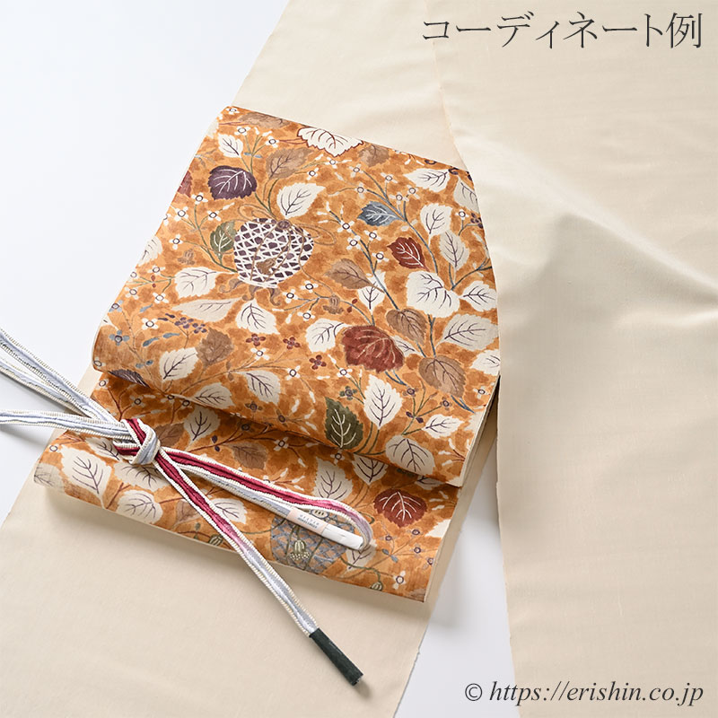 多ち花 染名古屋帯（秋海棠虫籠・山吹茶濃淡/生紬）多ち花『着物・呉服