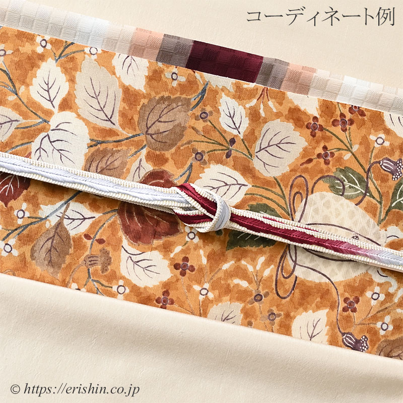 多ち花 染名古屋帯（秋海棠虫籠・山吹茶濃淡/生紬）多ち花『着物・呉服