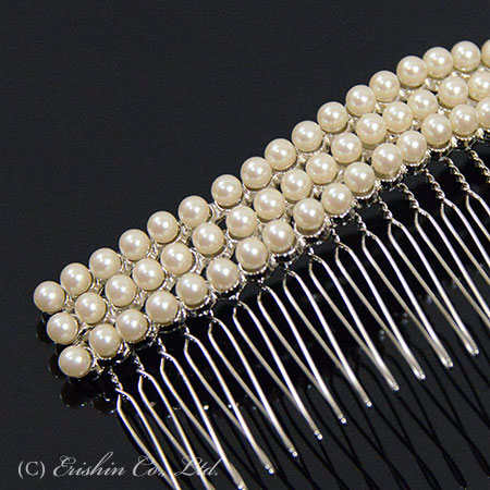 コーム型かんざし(パール風三連・大) ☆再入荷しました。
