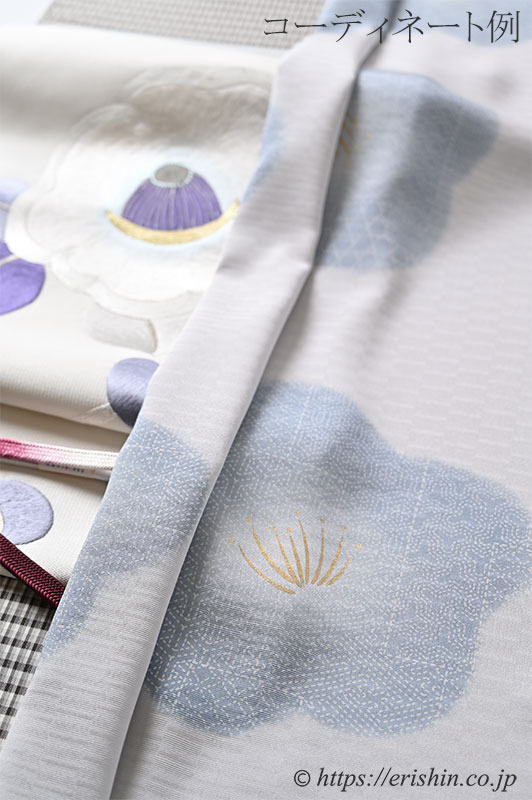 小紋(大椿/空色鼠に薄藍色の椿) ※特別価格