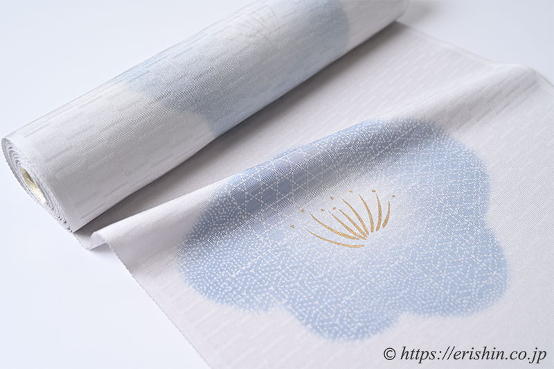 小紋(大椿/空色鼠に薄藍色の椿) ※特別価格