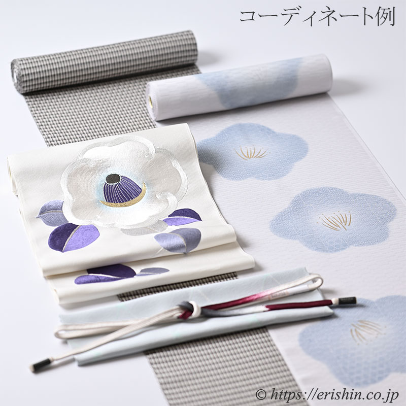 小紋(大椿/空色鼠に薄藍色の椿) ※特別価格