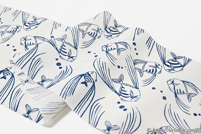 五十嵐沙樹 染名古屋帯 (イトヒキアジ/型絵染・麻）[夏・単衣向