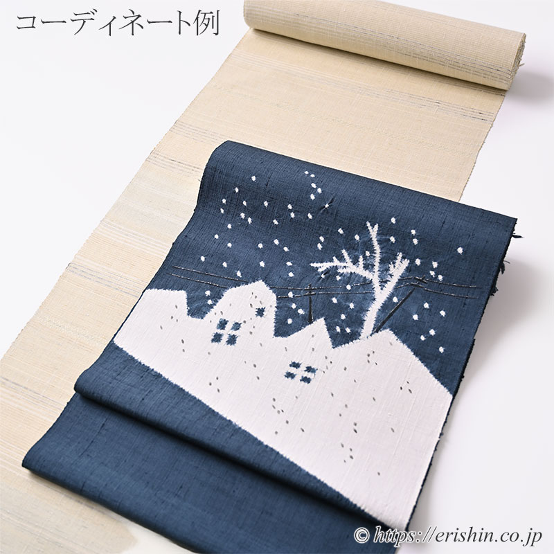 お誂え】森健持 染名古屋帯（吹雪・辻ケ花/紬地）森健持『着物・呉服