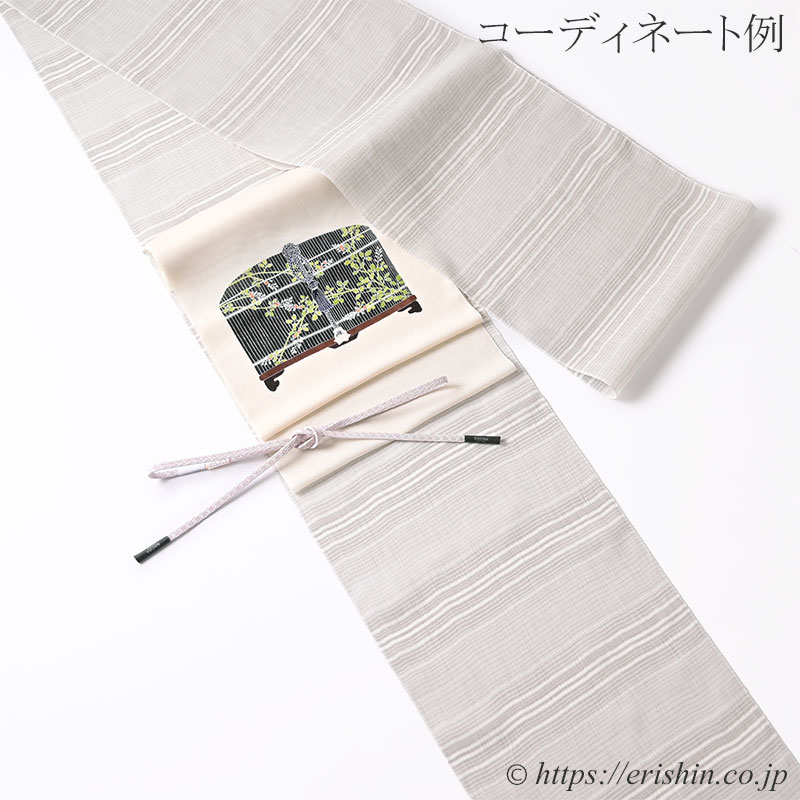 小千谷縮（亜麻色の揺れる横縞）吉新織物『着物・呉服えり新』