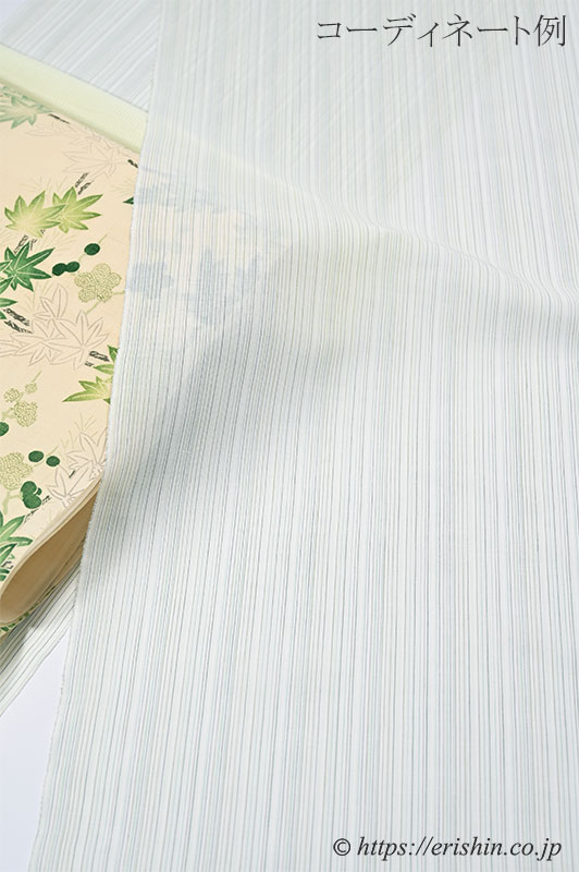 撫松庵新之助上布お好きな方に❣️ローズカラー本麻二部式襦袢 小千谷縮み半衿付き❣️ 小千谷本麻上布（縞/爽やかな緑の滝縞）吉新織物『着物・呉服