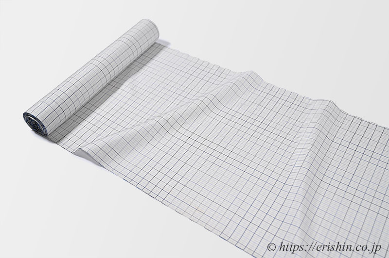 下井伸彦 下井紬/綾織破れ格子（白練色に藍濃淡）下井伸彦『着物・呉服