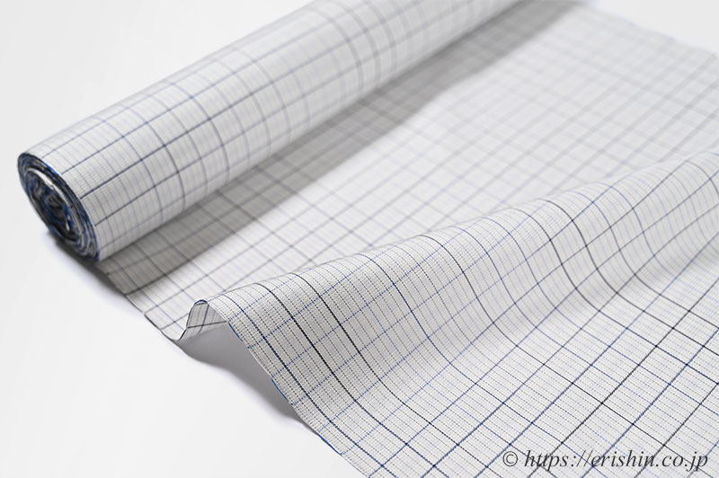 下井伸彦 下井紬/綾織破れ格子（白練色に藍濃淡）下井伸彦『着物・呉服