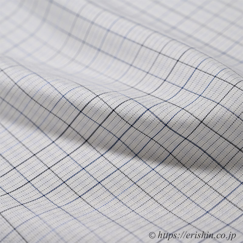 下井伸彦 下井紬/綾織破れ格子（白練色に藍濃淡）下井伸彦『着物・呉服