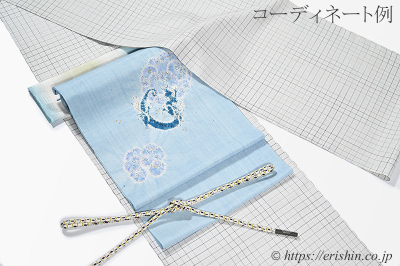 下井伸彦 下井紬/綾織破れ格子（白練色に藍濃淡）下井伸彦『着物・呉服