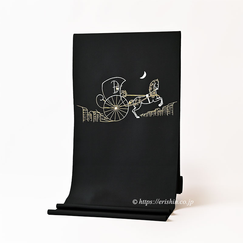 染名古屋帯（舞踏会の夜/塩瀬・黒地）野口『着物・呉服えり新』