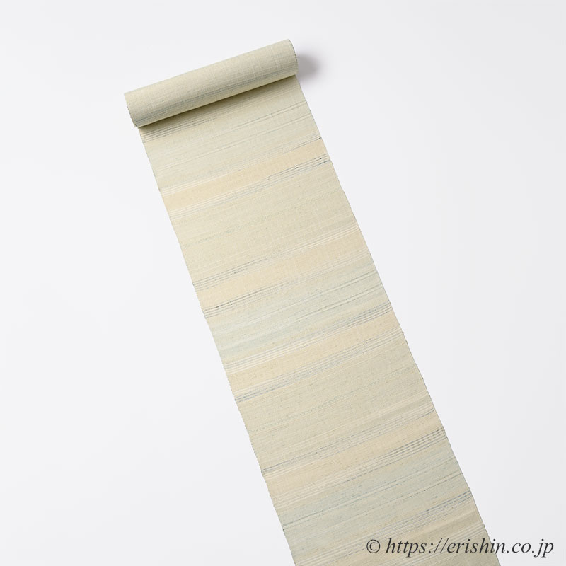 下井伸彦 下井紬/花織入朧緯縞（淡い亜麻色に深縹をアクセントに）下井