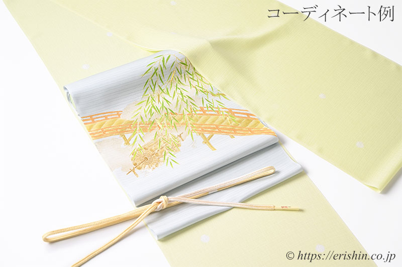 染名古屋帯（柳橋/藍白色・絽）[夏・単衣向] 成謙『着物・呉服えり新』