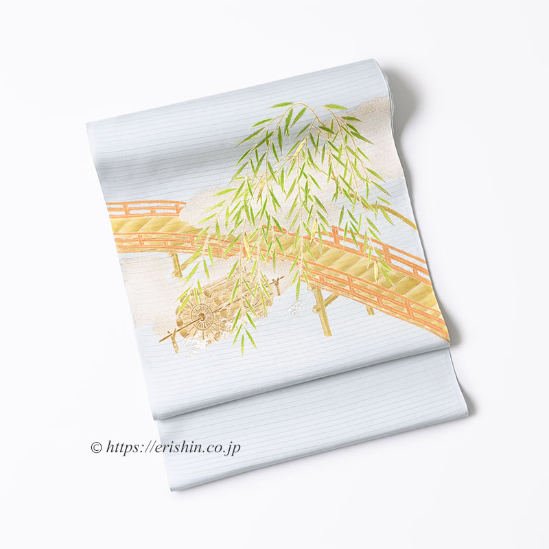 染名古屋帯（柳橋/藍白色・絽）[夏・単衣向] 成謙『着物・呉服えり新』