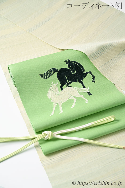 夢訪庵（桝蔵順彦） 九寸織名古屋帯（薫風に集う馬/光悦綴）夢訪庵（枡