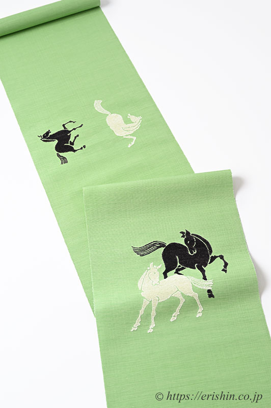 夢訪庵（桝蔵順彦） 九寸織名古屋帯（薫風に集う馬/光悦綴）夢訪庵（枡