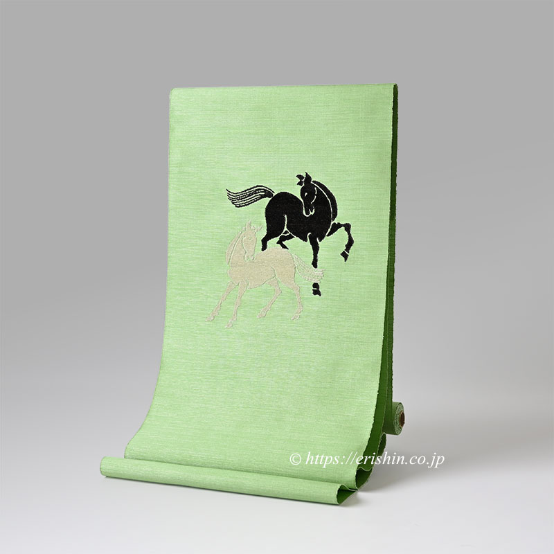 夢訪庵（桝蔵順彦） 九寸織名古屋帯（薫風に集う馬/光悦綴）夢訪庵（枡