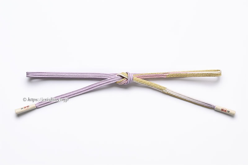 帯締め 内記台四方角組(淡紅藤色に金と白の彩り)龍工房「着物と帯・呉服えり新」