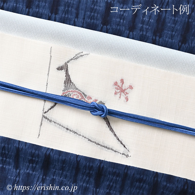 八寸織名古屋帯（壁画の鹿・白地/麻）[夏・単衣向]宮岸織物『着物