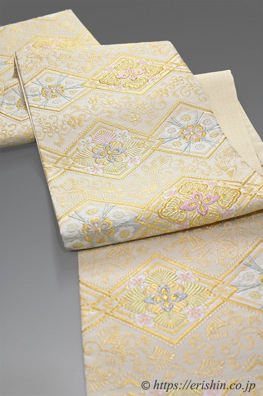 袋帯（秀麗菱松竹梅/白金地）『着物・呉服えり新』