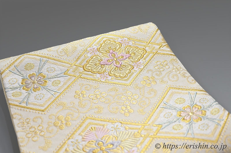 袋帯（秀麗菱松竹梅/白金地）『着物・呉服えり新』