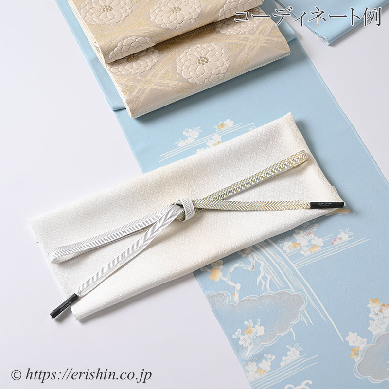 帯締め 笹浪組(白に白縹色と金色の矢羽根段)
