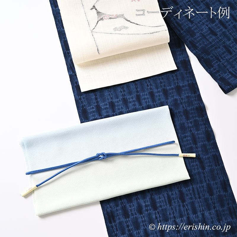 帯揚げ（二色暈し/淡い浅縹色と薄緑色・絽縮緬）[夏・単衣向]