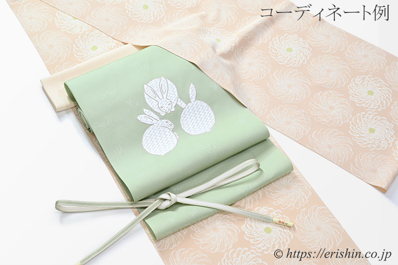 Q1962】SS未仕立てポリエステル 反物 抹茶色地に花柄 呉服 在庫品 