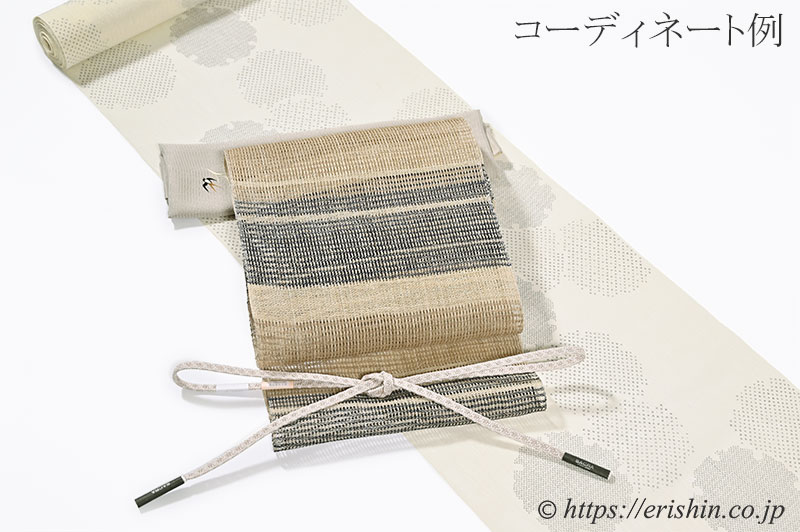 八寸織名古屋帯（羅平織/茶横段・麻）[夏向]『着物・呉服えり新』