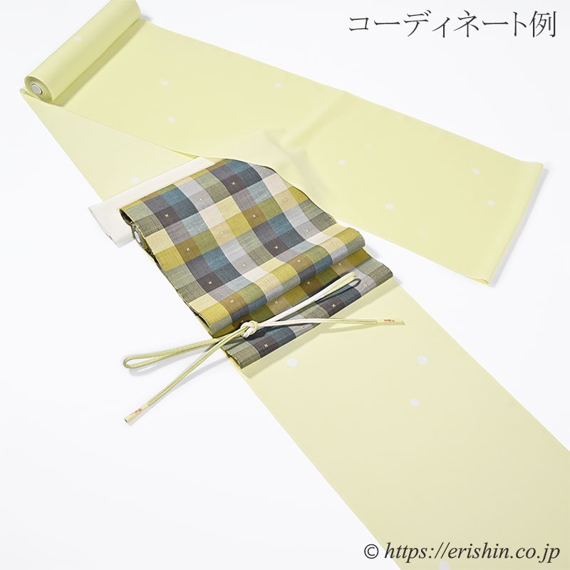えり新オリジナル夏小紋（水玉の絞り/女郎花色・紋紗）えり新
