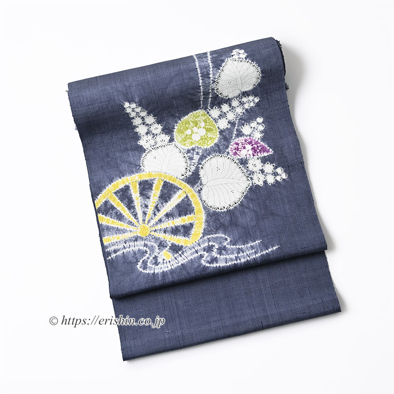 森健持 染名古屋帯（水車に葵・辻ケ花/紬地）森健持『着物・呉服えり新』