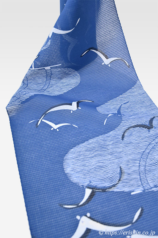 竺仙/ちくせん 紅梅小紋(波にかもめ)「着物と帯・呉服えり新」