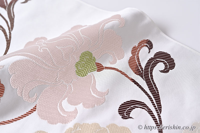 ☆ 名古屋帯 花唐草模様 くすみカラー 乳白色 O-4937 ☆ 名古屋帯 花唐草模様 くすみカラー 乳白色 O-4937