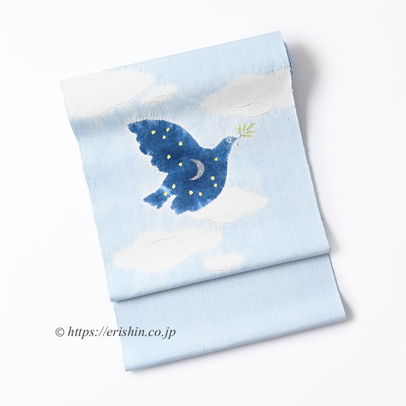 森健持 染名古屋帯(青い空白い雲そして鳩・辻ケ花/紬地)