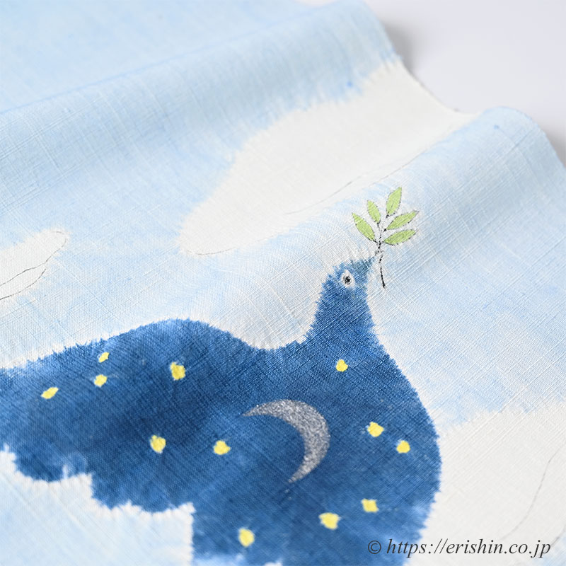 森健持 染名古屋帯(青い空白い雲そして鳩・辻ケ花/紬地)