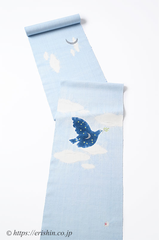 森健持 染名古屋帯(青い空白い雲そして鳩・辻ケ花/紬地)