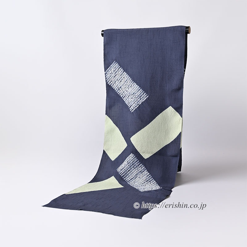 帯揚げ(絞りの四角/鉄御納戸色に薄柳色・紬地) ※特別価格