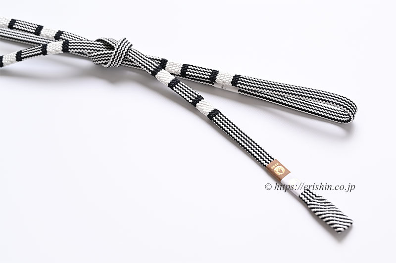 帯締め 東内記組(縞両手組段/白×黒)