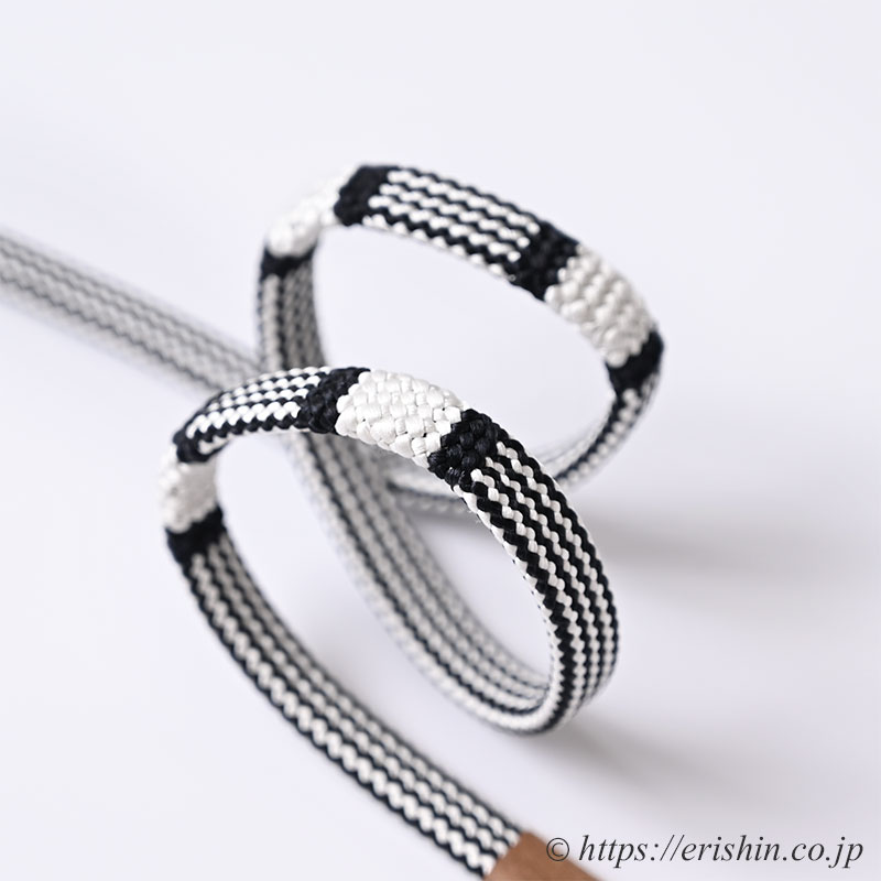 帯締め 東内記組(縞両手組段/白×黒)