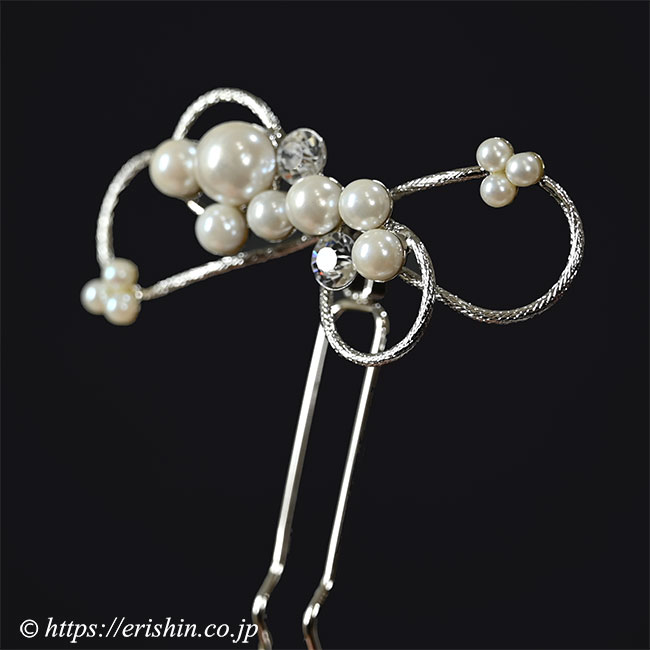 パール風かんざし(結び・シルバー調)《可動式》