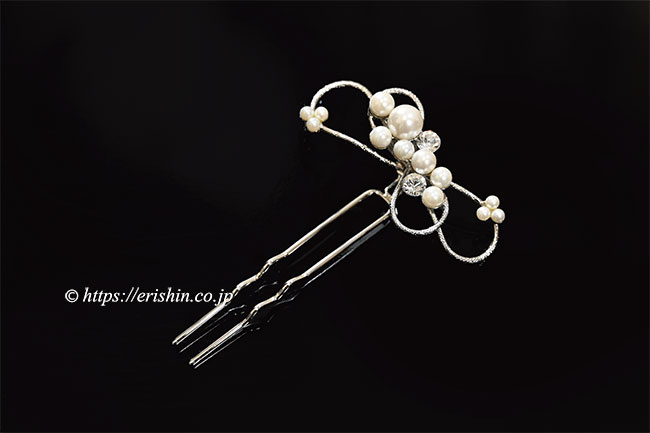 パール風かんざし(結び・シルバー調)《可動式》