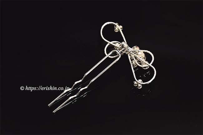 パール風かんざし(結び・シルバー調)《可動式》