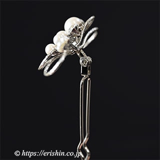 パール風かんざし(結び・シルバー調)《可動式》