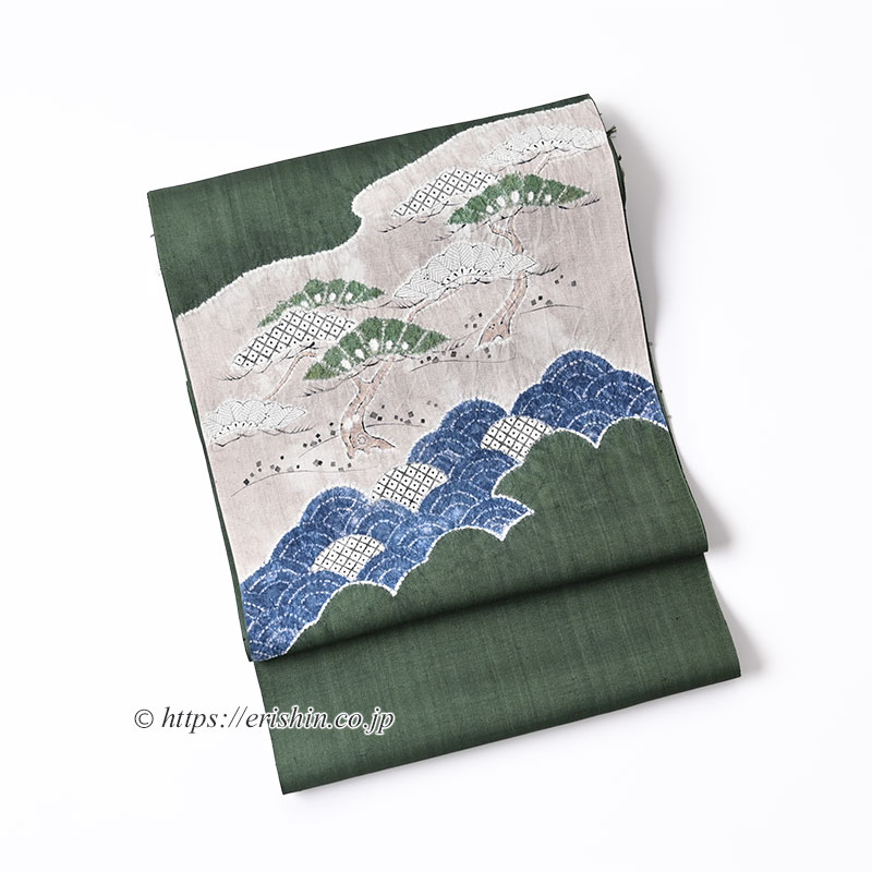 森健持 染名古屋帯（松波小袖写・辻ヶ花/夏紬地）[夏・単衣向]森健持