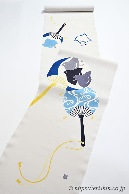 湯本エリ子 染名古屋帯（団扇に流水千鳥）[夏・単衣向]湯本エリ子