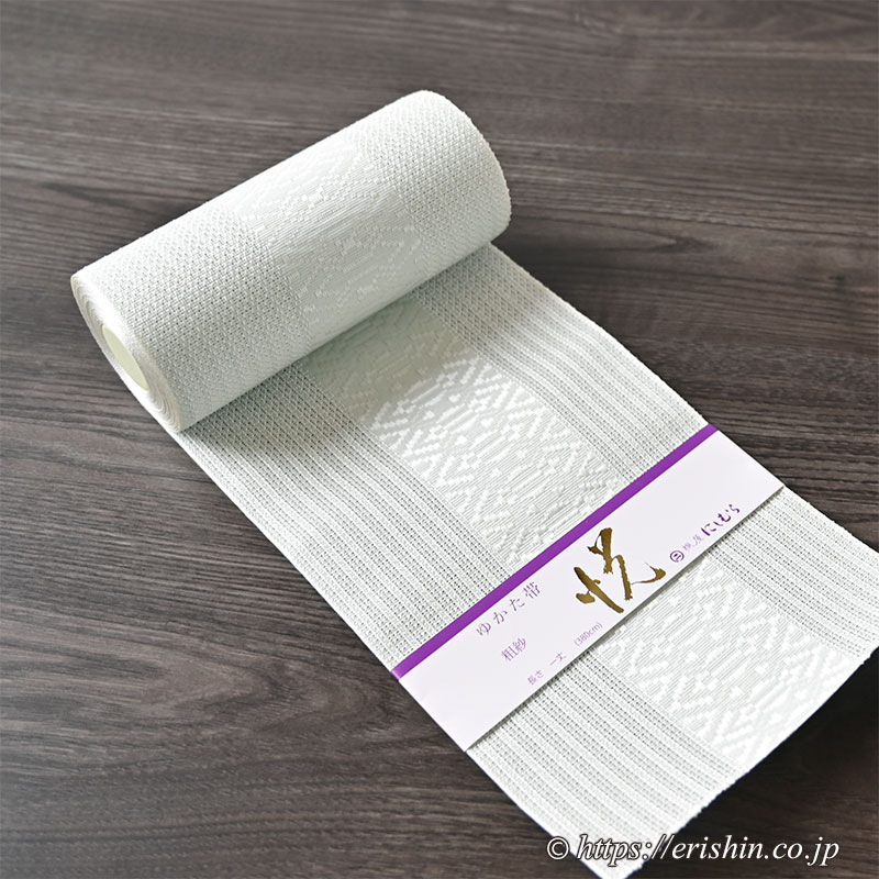 新品 博多織 夏物 単衣半幅帯 西村織物【粗紗】大一献クリーム 帯端処理加工込み 博多半幅帯（粗紗/大一献・薄い白藍色）西村織物『着物・呉服えり新』