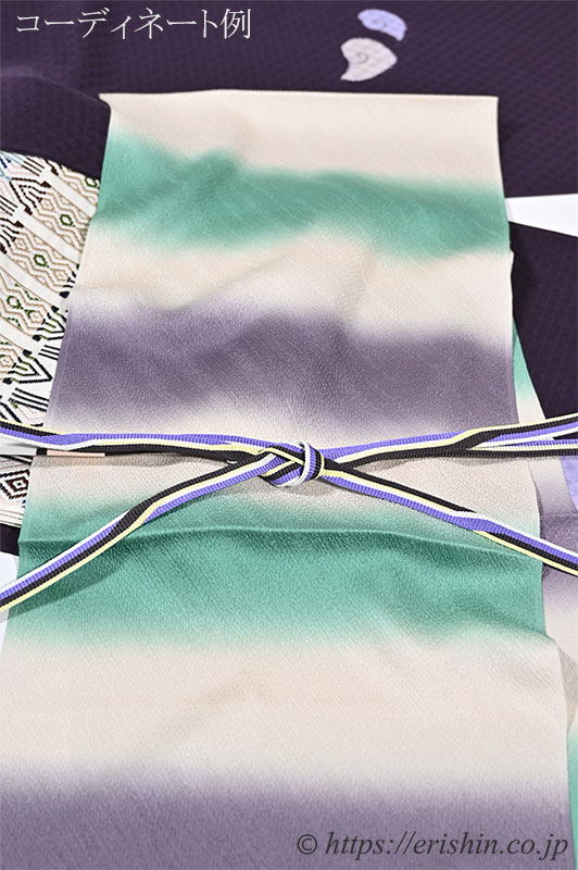 帯締め 綾竹経巻四色切替(桔梗色×檳榔子染×女郎花色×雲居鼠)