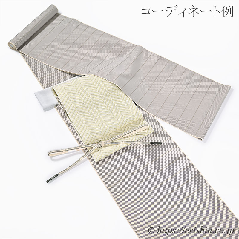 西陣御召（縞に横段/藍鳩羽色の棒縞に苗色段） ※特別価格『着物・呉服