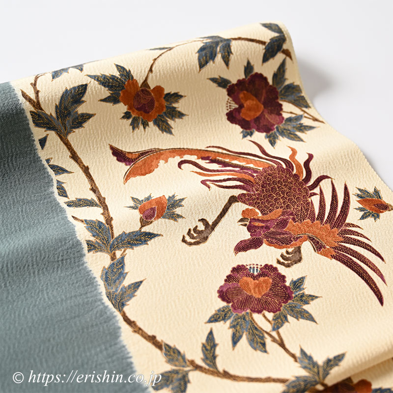 染め刺繍名古屋帯 今昔西村 | ベージュ地柘榴文様染刺繍名古屋帯👘 昭和初期 帯丈 9尺2寸