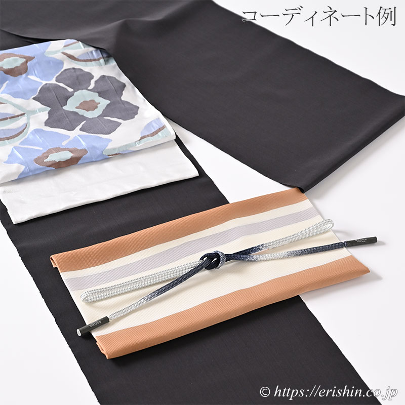 帯揚げ(手染めの縞/江戸茶色と暁鼠)